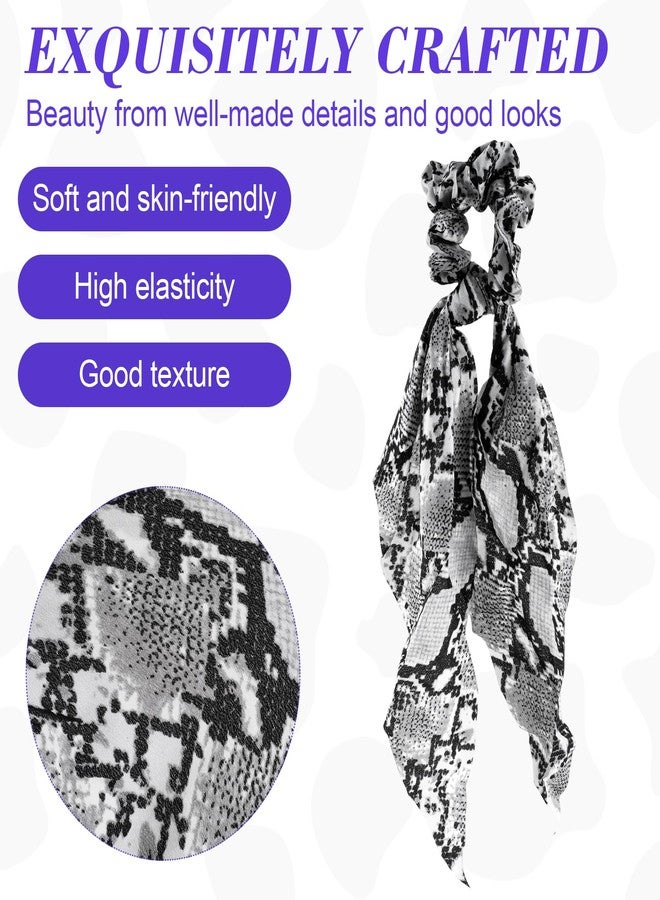 Mxxipp 2pcs Snake Print Bow Hair Tie, Elastics Non-Slip Bow Scrunchies Band, Soft Long Tail Bowknot Ties Ponytail Holder Accessories for Curly Straight Thick Fine Hair- Grey - Image 4